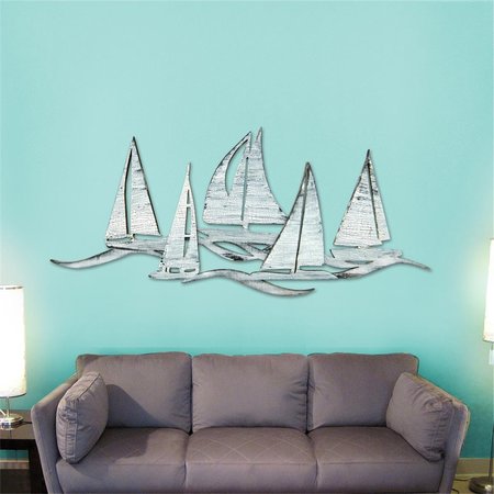 DESIGNOCRACY Sailing Fleet Costal Wooden Wall Decor G98524SX18